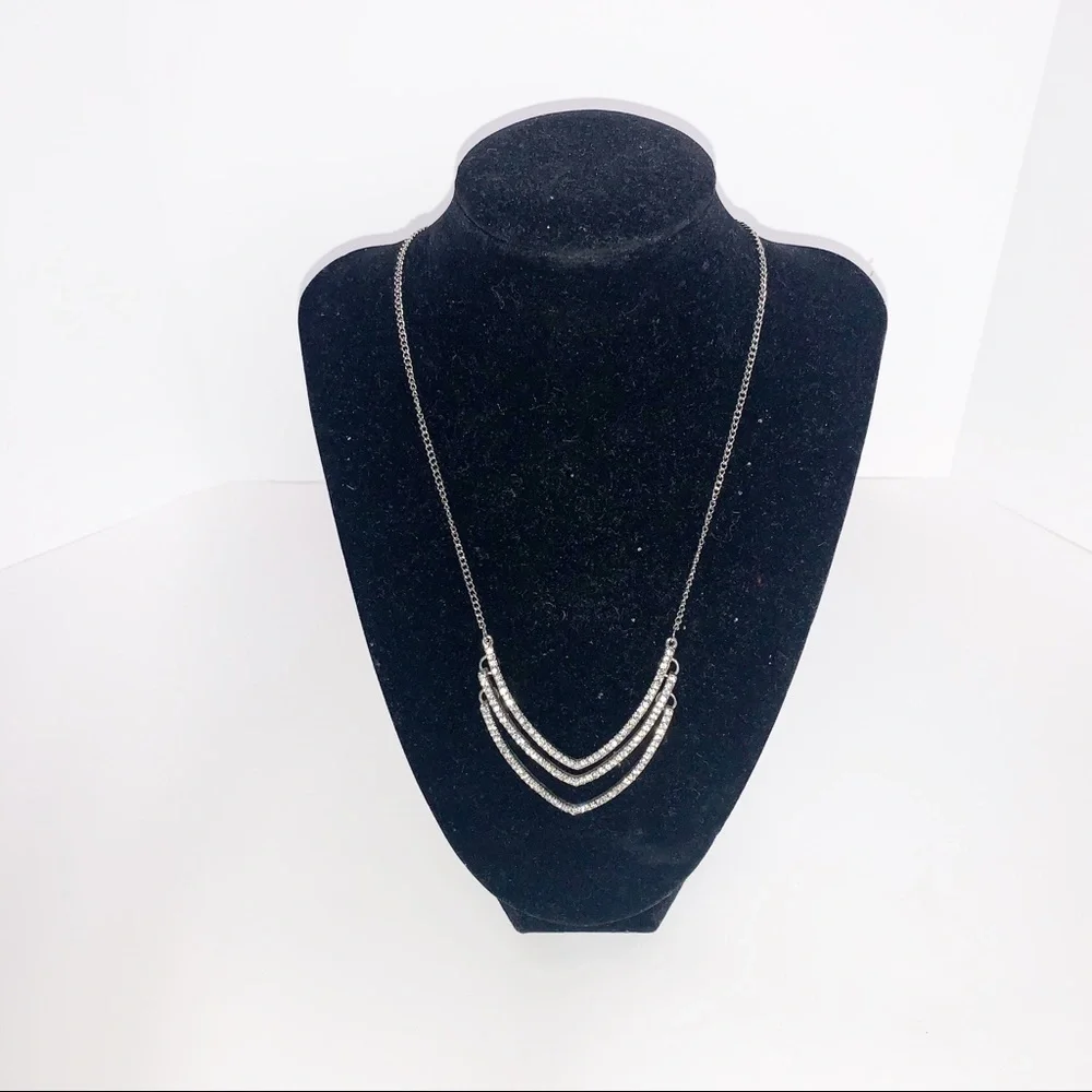 EXPRESS Silver Tiered V-Shape Rhinestone Necklace